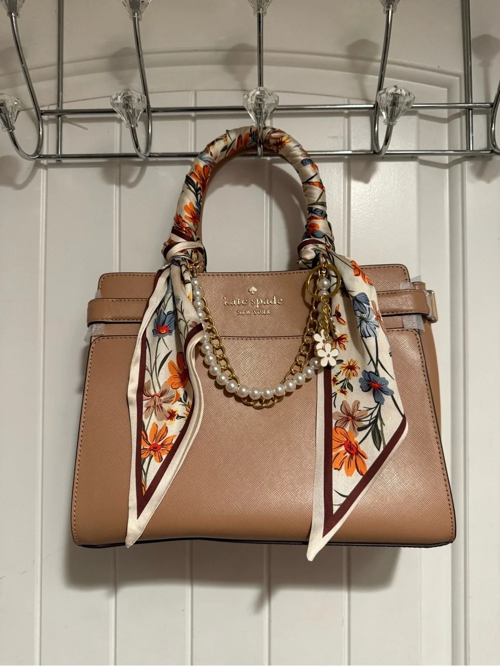 Kate Spade Staci Medium Satchel Saffiano Leather Light Fawn